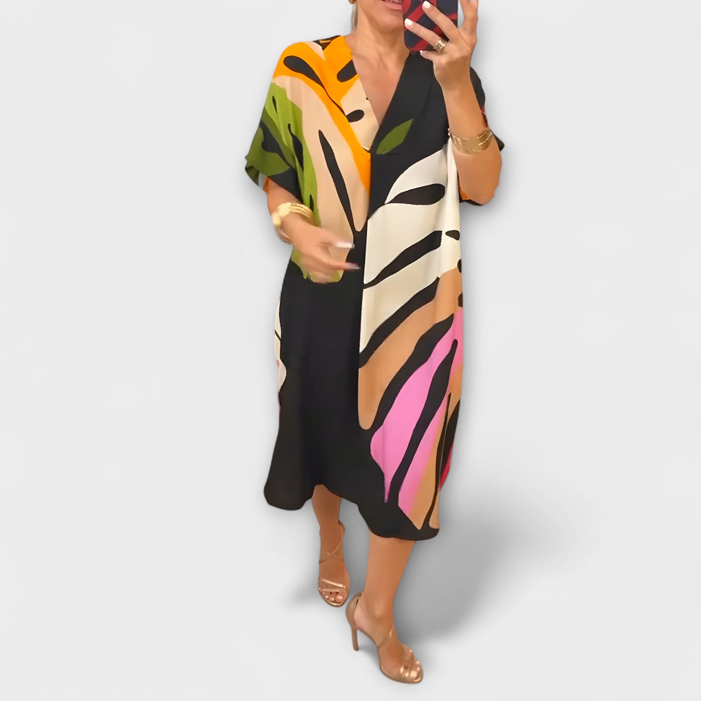 Roos - Ležérní šaty s barevným potiskem listů