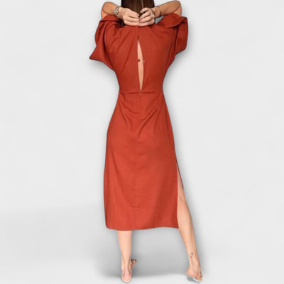 Holly - Ležérní šaty s výstřihem do V vyrobené z bavlny a lnu s šněrováním