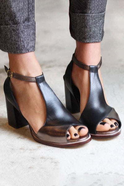Nadaria | Černé sandály peep toe s patchworkem a podpatkem