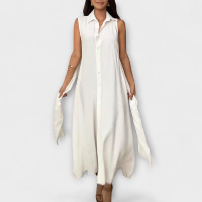 Mira - Působivé midi šaty s jednobarevným zapínáním a detailem na zavazování