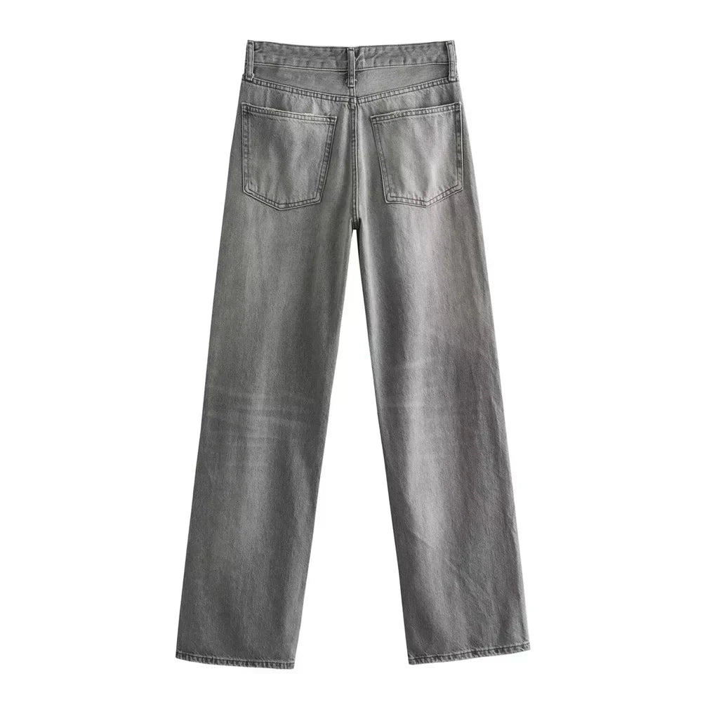 Gwenaëlle | Džíny rovného střihu s vysokým pasem šedé vintage