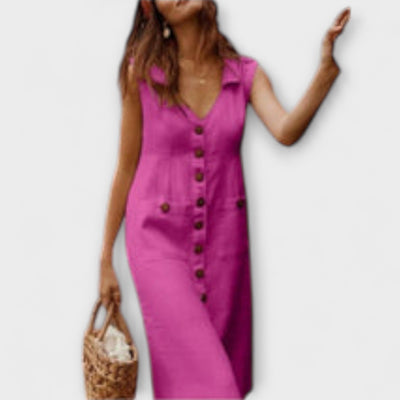 Nora – A-Linie Šaty z Bavlny a Lnu s Výstřihem do V