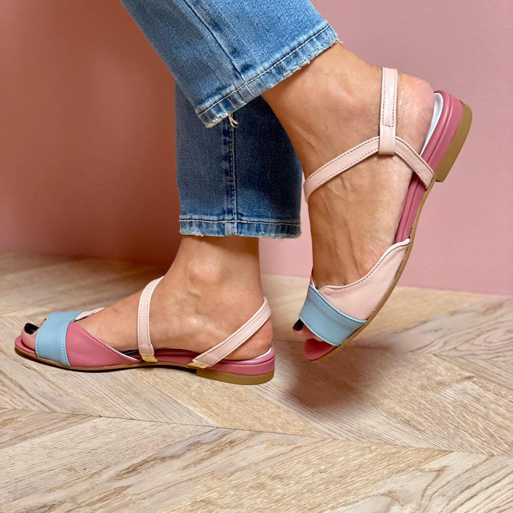Roselina | Růžové asymetrické sandály ve stylu color block