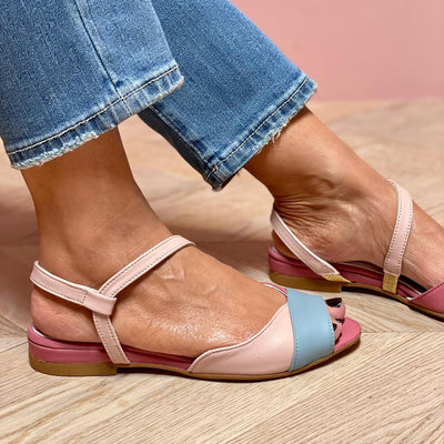 Roselina | Růžové asymetrické sandály ve stylu color block