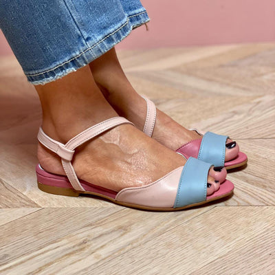 Roselina | Růžové asymetrické sandály ve stylu color block